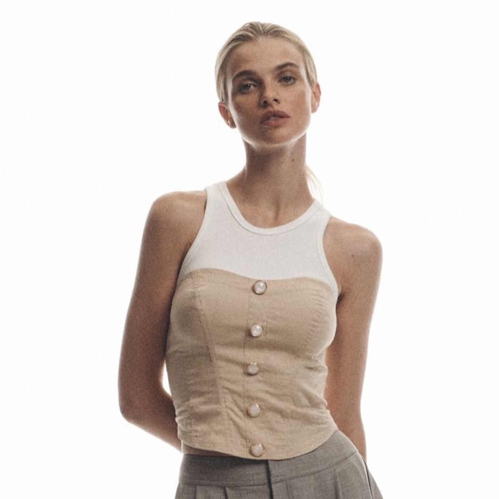 High-Rise Wide-Leg Trousers in Light Gray